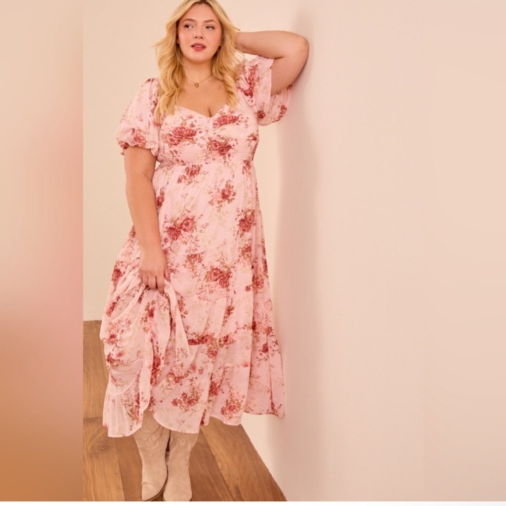 ARULA Blush and Cream Floral Dress